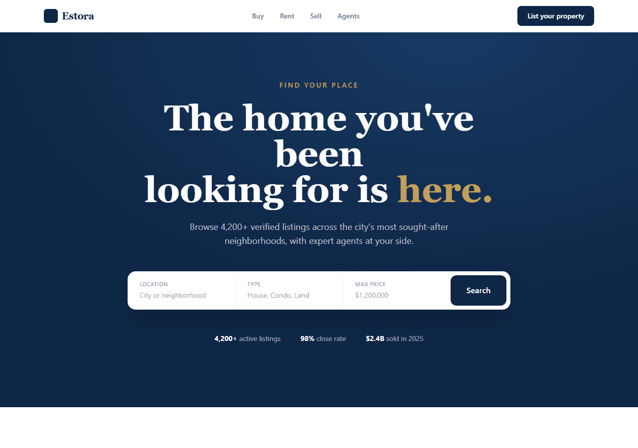 Real Estate — Next.js + Tailwind template preview