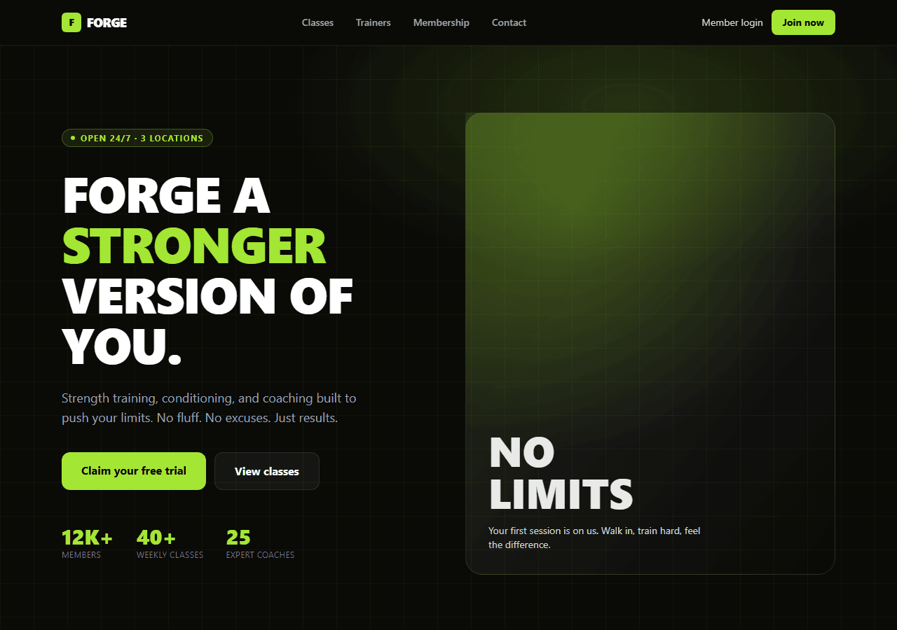 Fitness & Gym — Next.js + Tailwind template preview