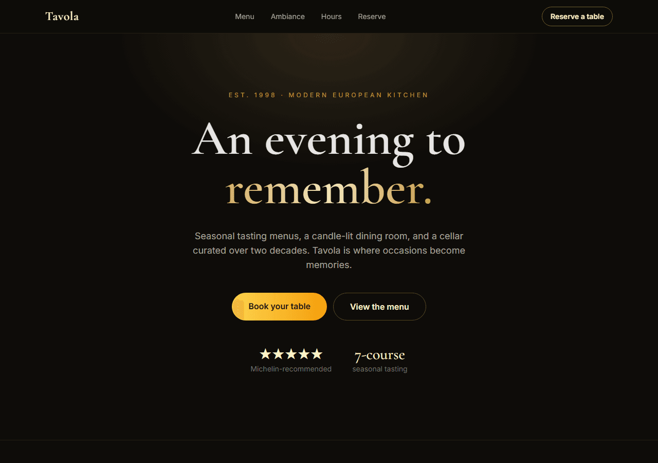 Restaurant Reservation — Next.js + Tailwind template preview