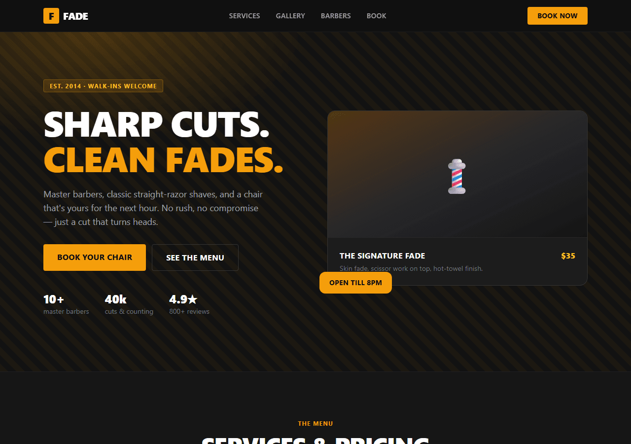 Barber & Salon — Next.js + Tailwind template preview