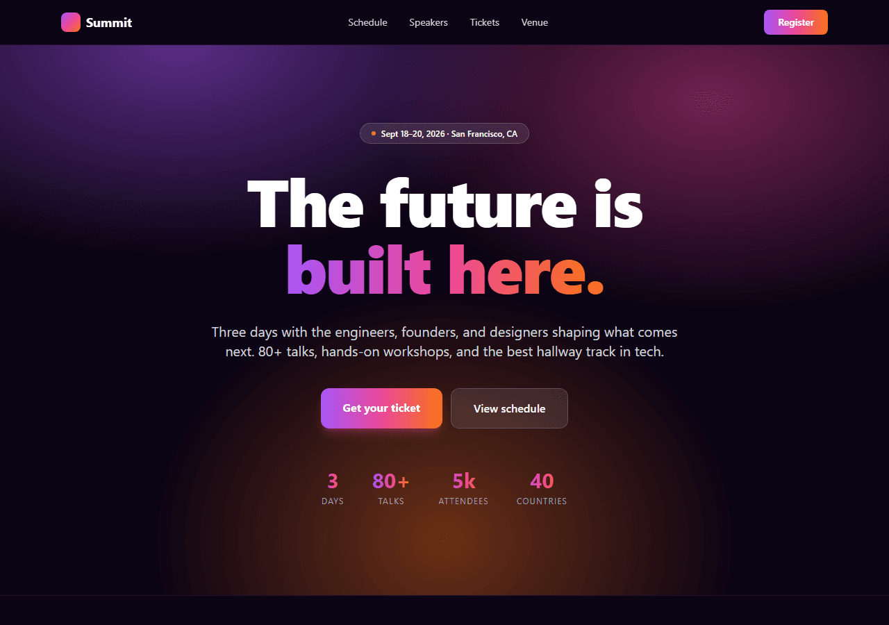 Event & Conference — Next.js + Tailwind template preview