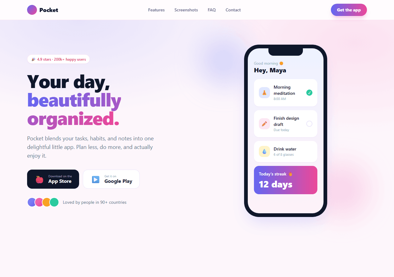 Mobile App — Next.js + Tailwind template preview