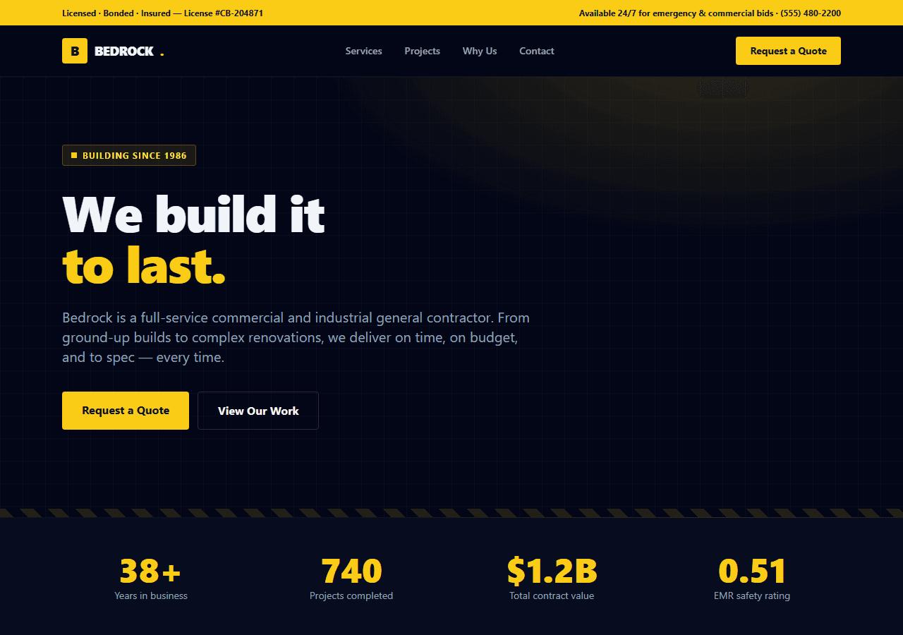 Construction — Next.js + Tailwind template preview
