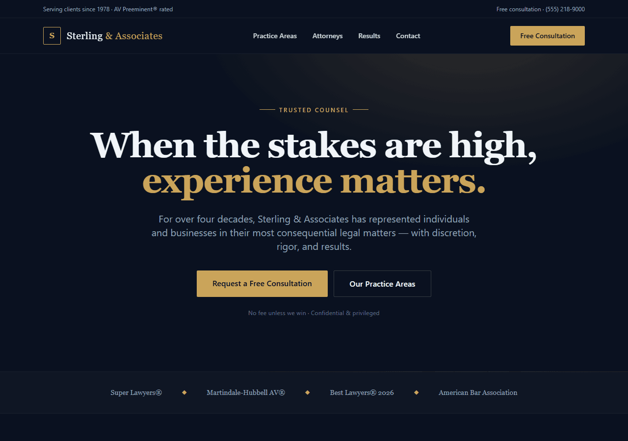 Law Firm — Next.js + Tailwind template preview