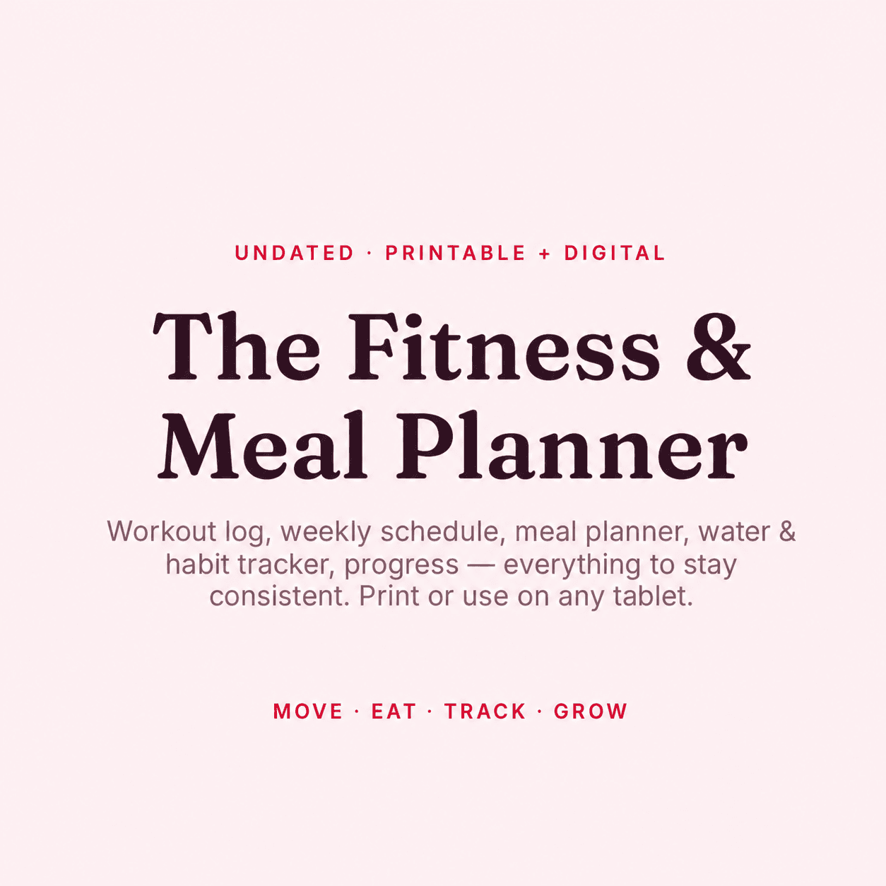Fitness & Meal Planner — Undated Printable printable planner cover