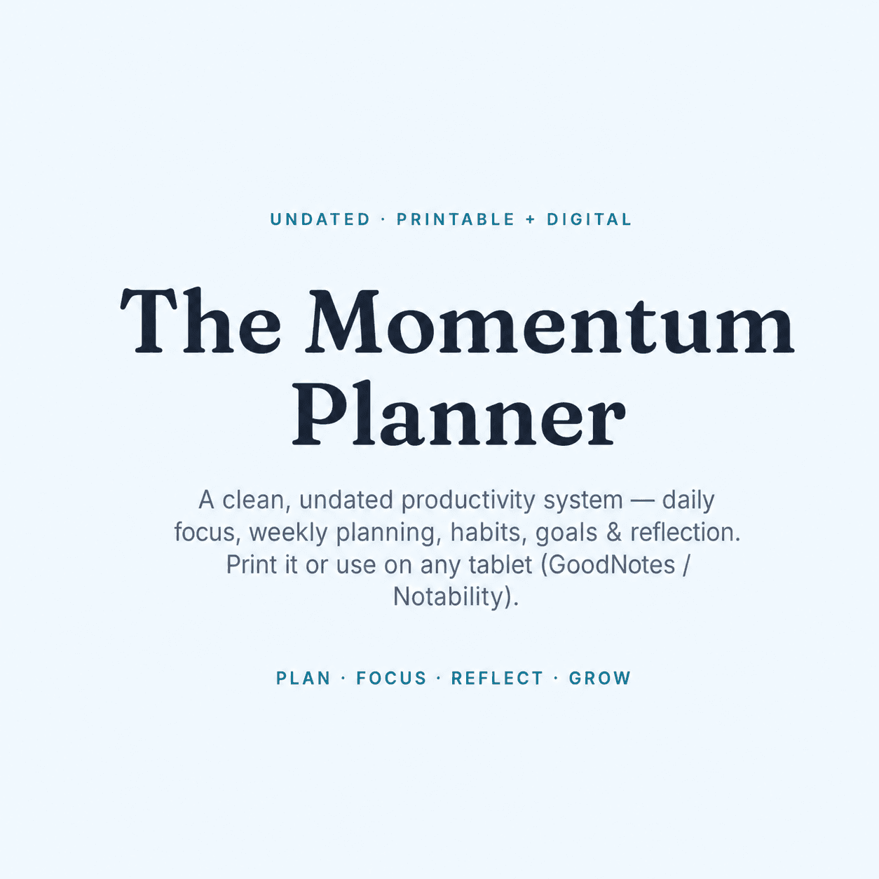 The Momentum Planner — Undated Productivity Printable printable planner cover